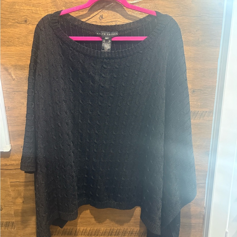 Ralph Lauren Black Cable Knit Poncho - Picture 2 of 7